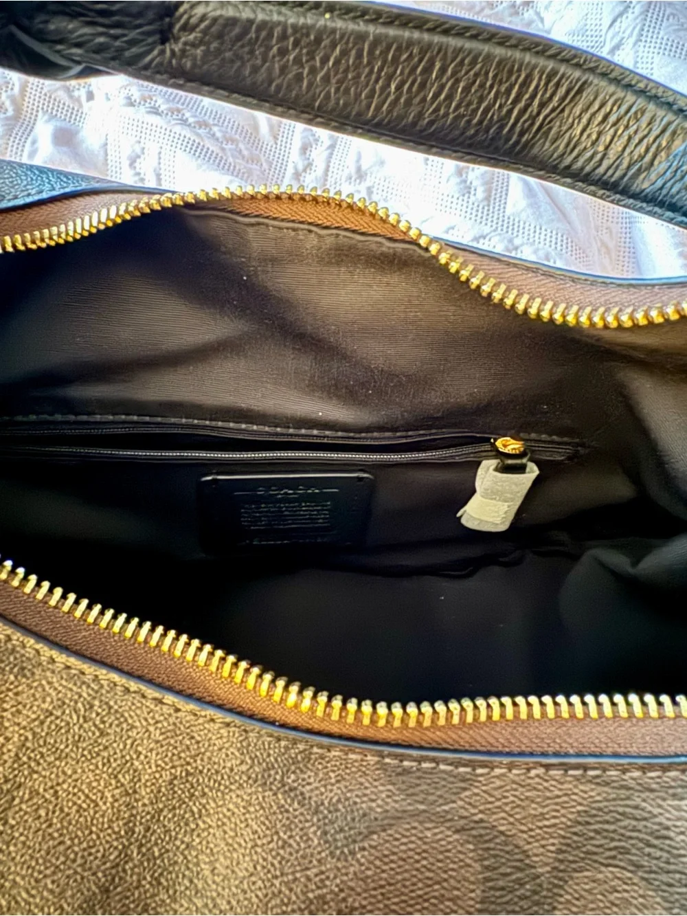Coach Brown & Black Signature Hobo Jules Bag with Gold Hardware